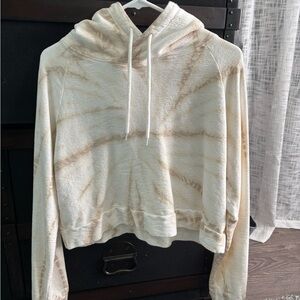 Cream and Tan Tie-Dye Women's Cropped Hoodie
